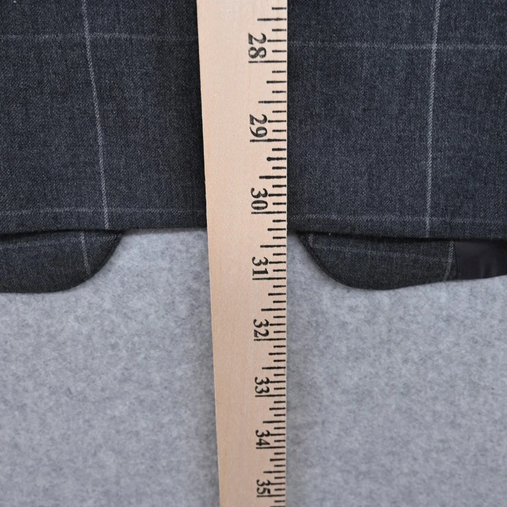 100% Wool Lauren Ralph Lauren Windowpane Plaid Grey Suit Jacket Blazer 46R Luxe